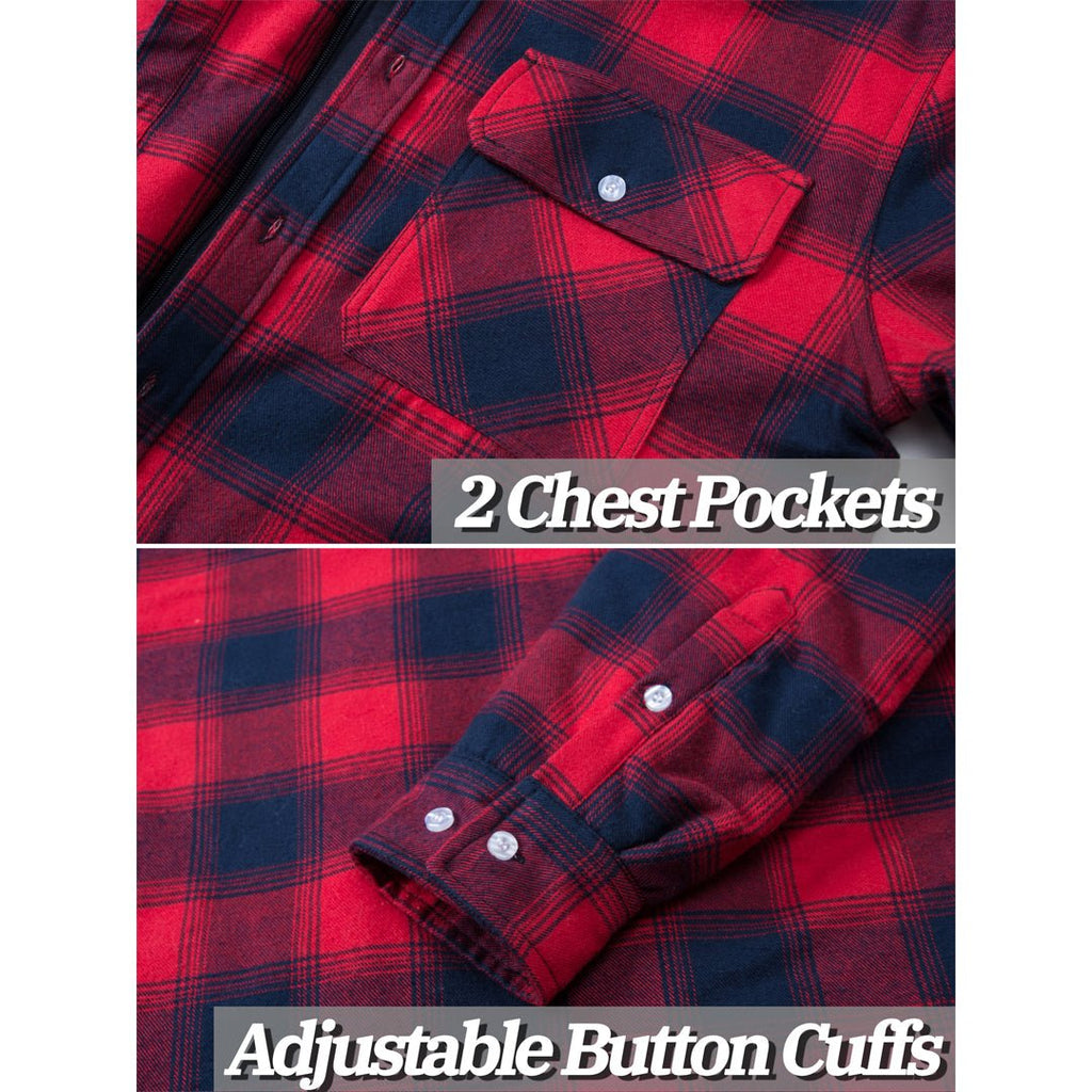 Men's Quilted Lined Thick Hooded Zip Up Flannel Jacket