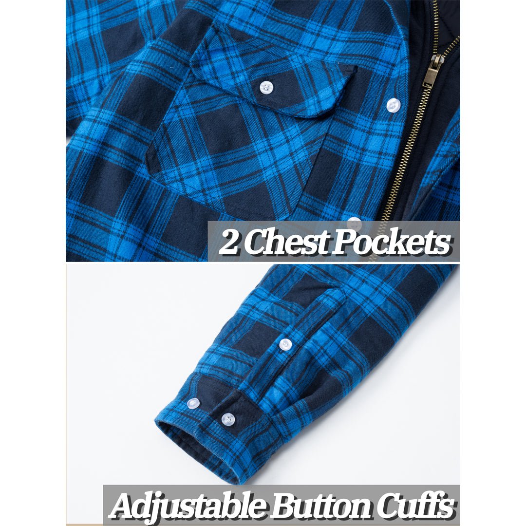 Men's Quilted Lined Thick Hooded Zip Up Flannel Jacket