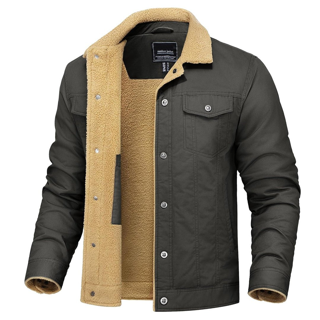Men's Sherpa Lined Cargo Jacket | Thick Thermal Fleece Coat
