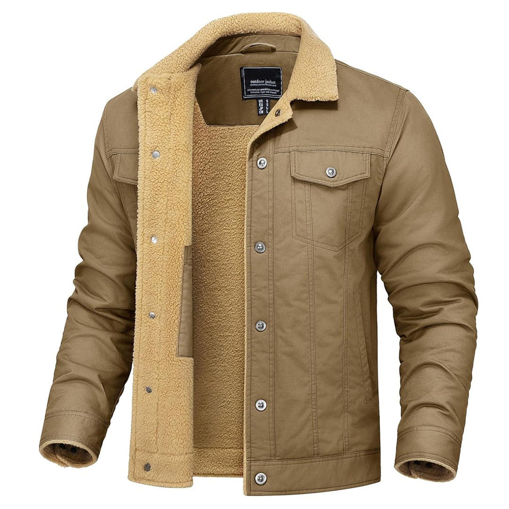 Men's Sherpa Lined Cargo Jacket | Thick Thermal Fleece Coat