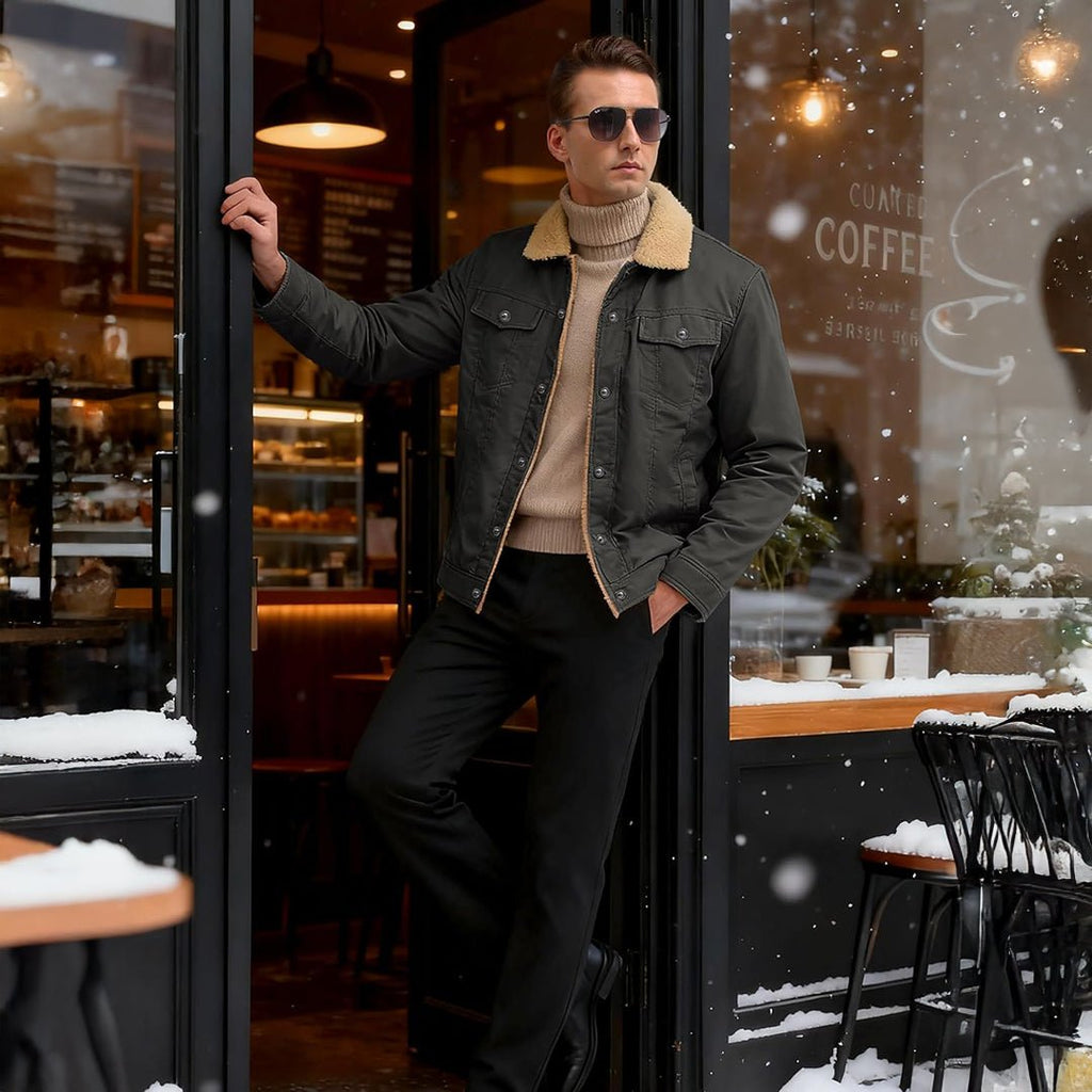 Men's Sherpa Lined Cargo Jacket | Thick Thermal Fleece Coat