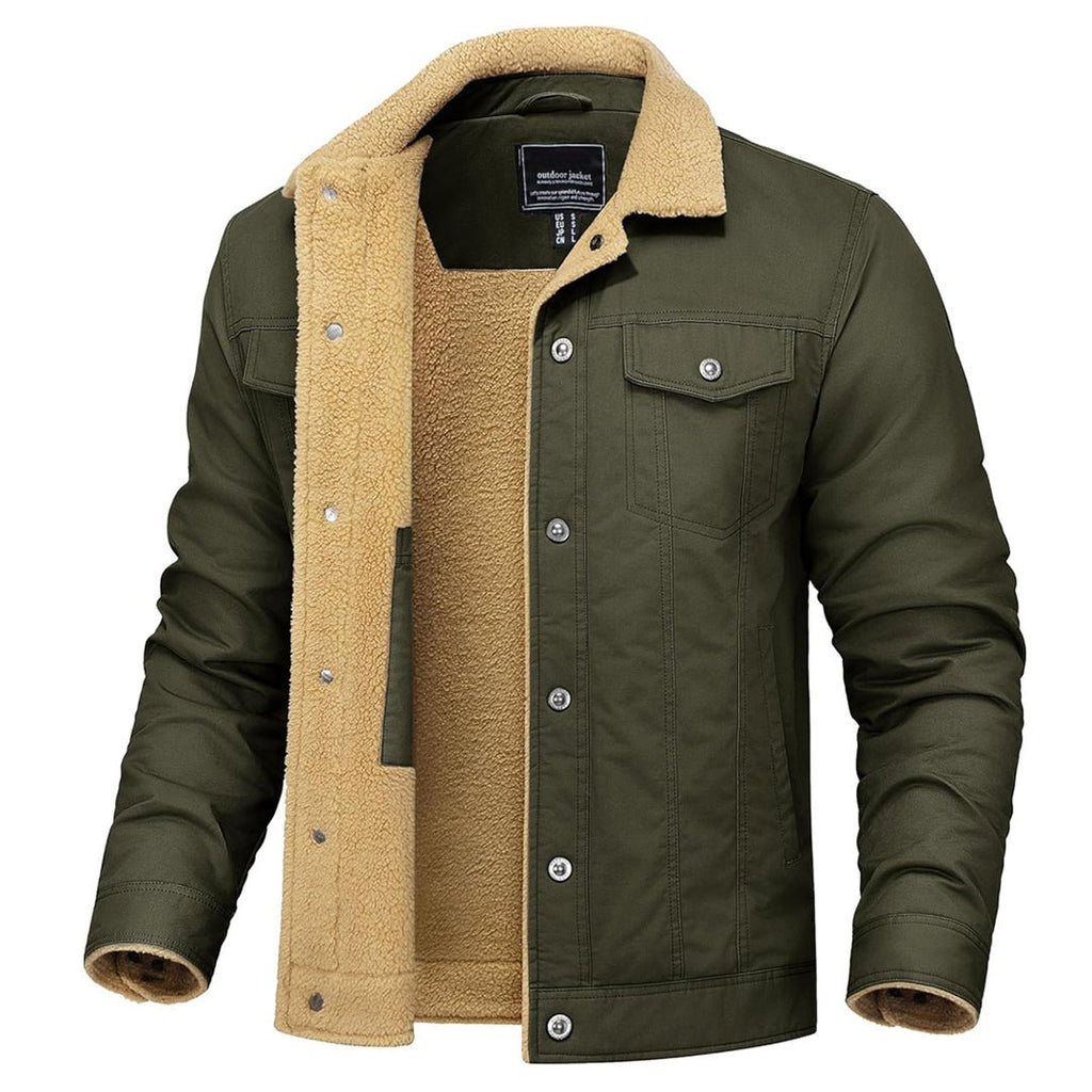 Men's Sherpa Lined Cargo Jacket | Thick Thermal Fleece Coat