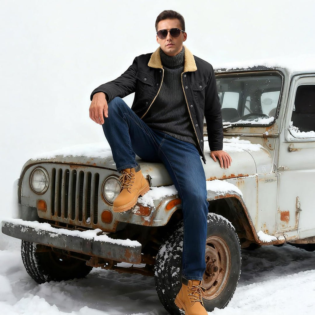 Men's Sherpa Lined Cargo Jacket | Thick Thermal Fleece Coat