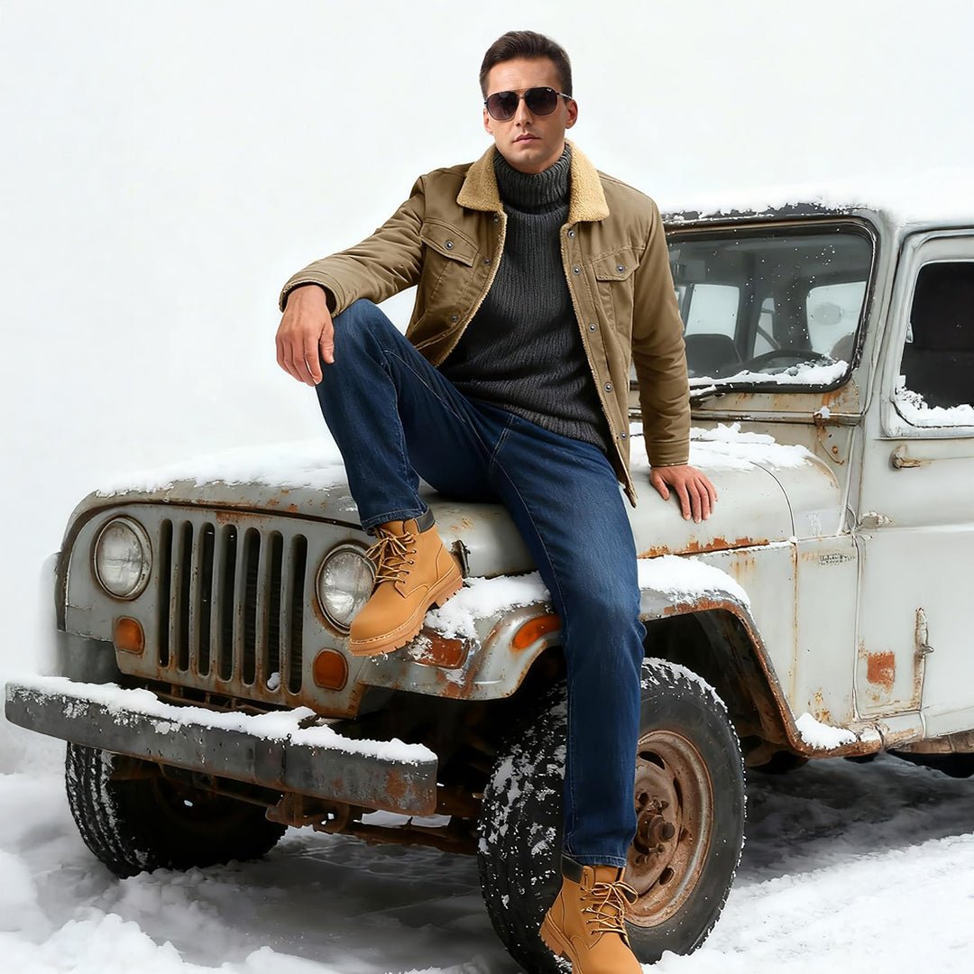 Men's Sherpa Lined Cargo Jacket | Thick Thermal Fleece Coat