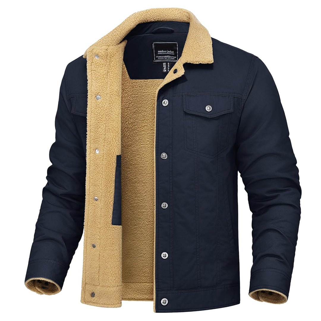 Men's Sherpa Lined Cargo Jacket | Thick Thermal Fleece Coat