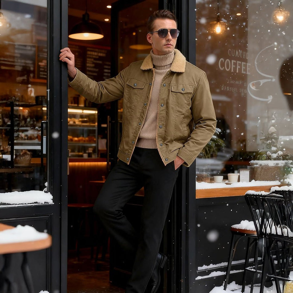 Men's Sherpa Lined Cargo Jacket | Thick Thermal Fleece Coat