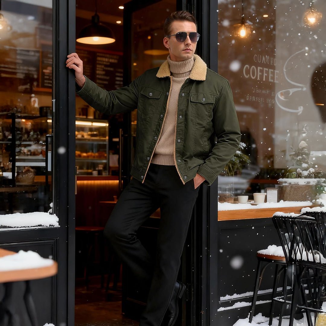 Men's Sherpa Lined Cargo Jacket | Thick Thermal Fleece Coat