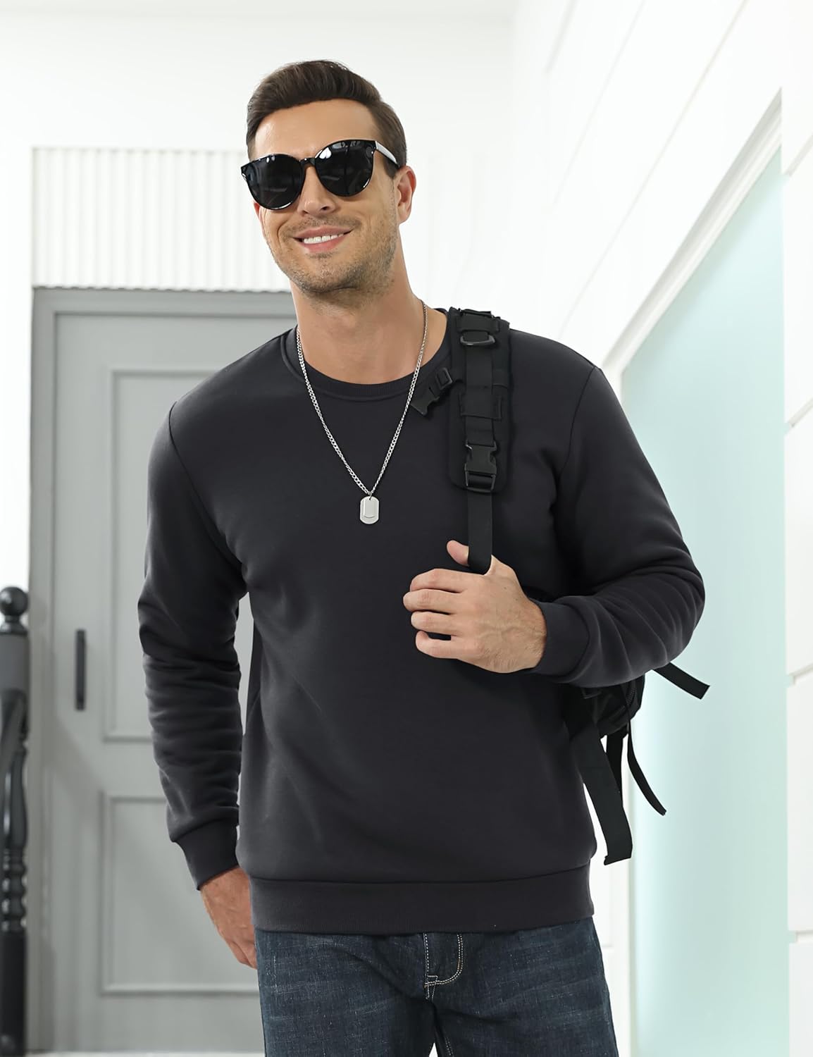 Men's Sherpa Lined Sweatshirt Warm Heavyweight Fleece Pullover