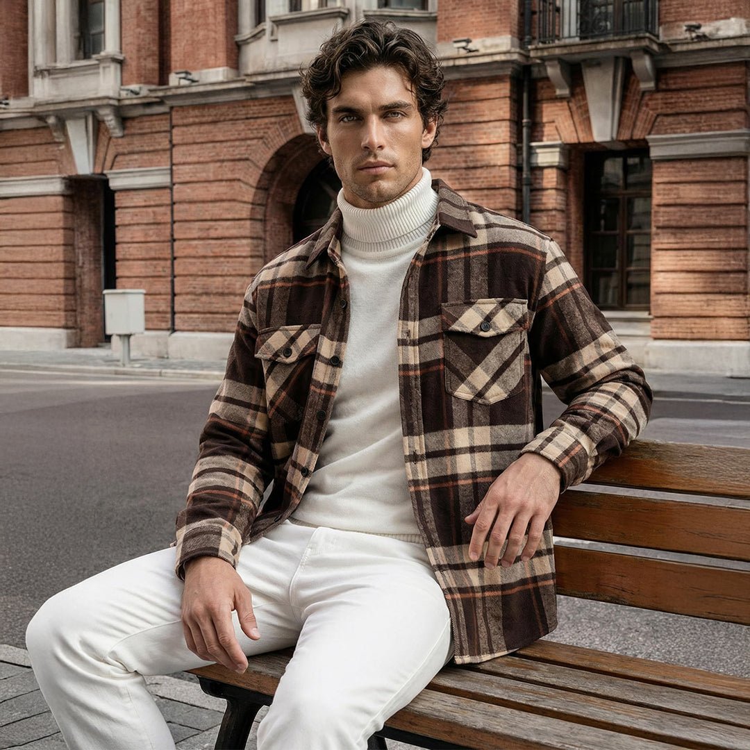 Men's Brushed Fleece Flannel Jacket | Warm Casual Shirt
