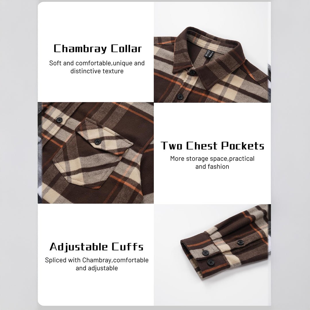Men's Brushed Fleece Flannel Jacket | Warm Casual Shirt