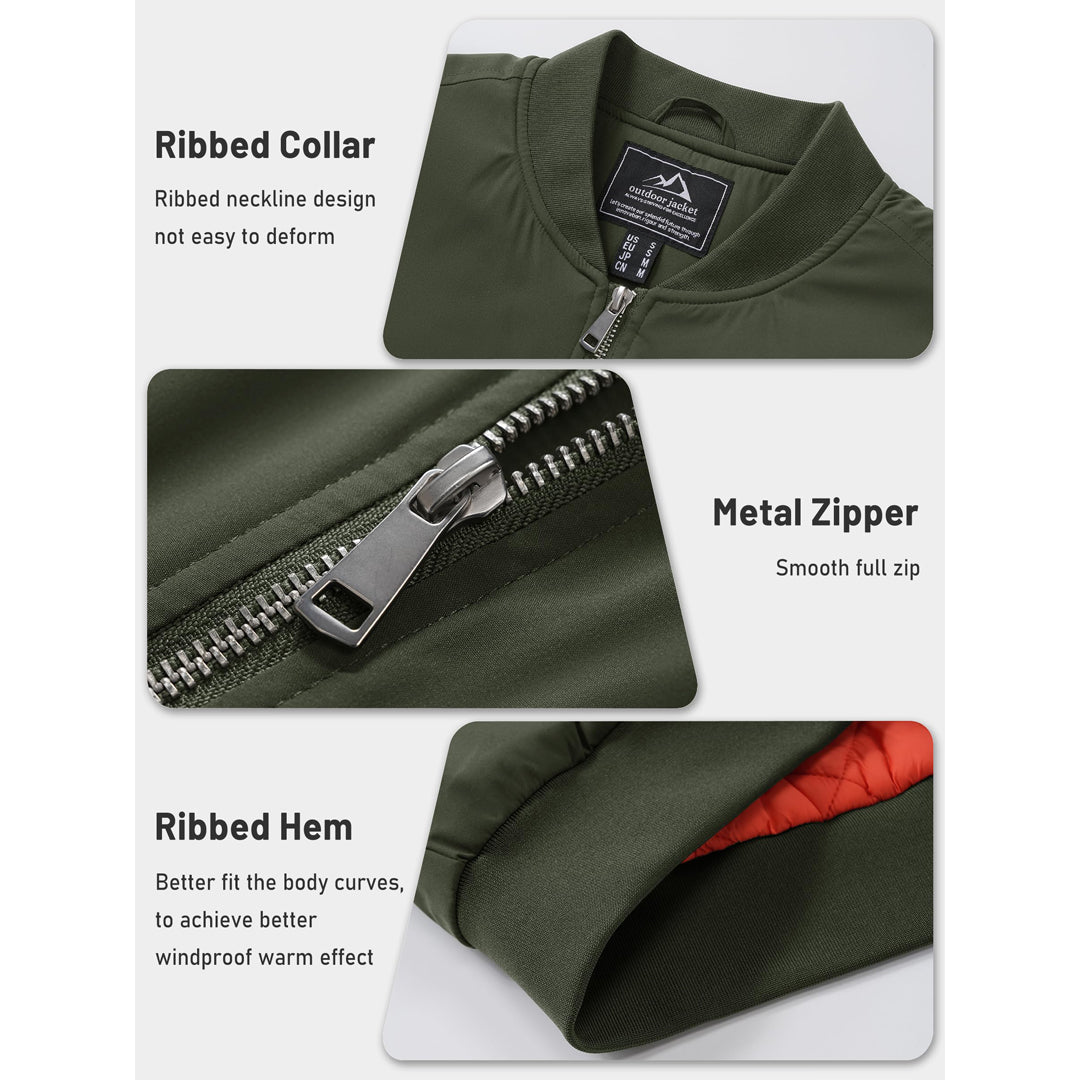 Mens Bomber Jacket Windbreaker Thermal Warm Winter Padded Coats