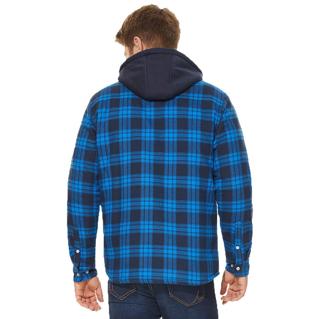 Men's Quilted Lined Thick Hooded Zip Up Flannel Jacket