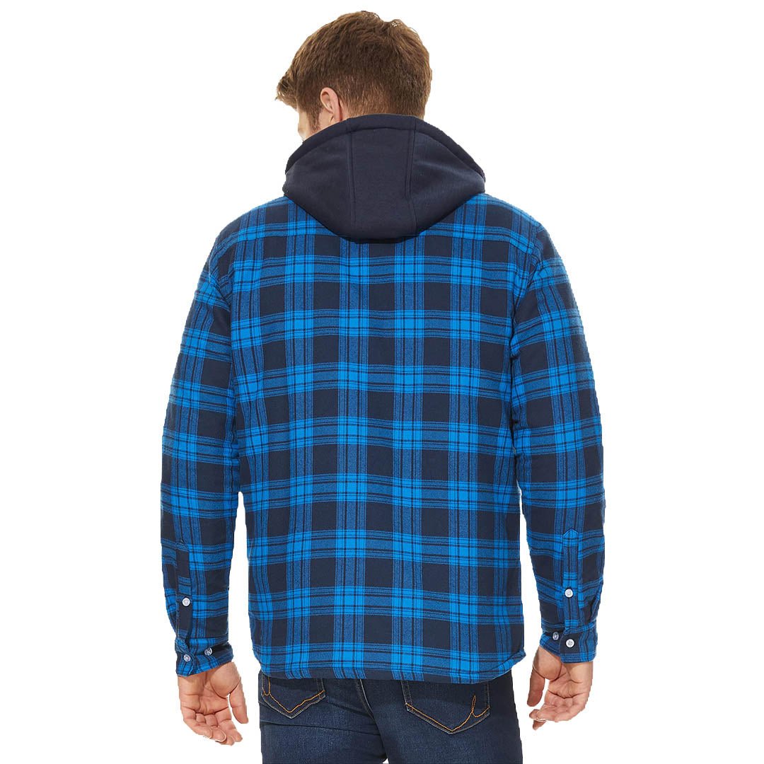 Men's Quilted Lined Thick Hooded Zip Up Flannel Jacket