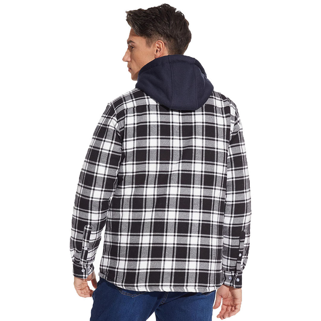 Men's Quilted Lined Thick Hooded Zip Up Flannel Jacket
