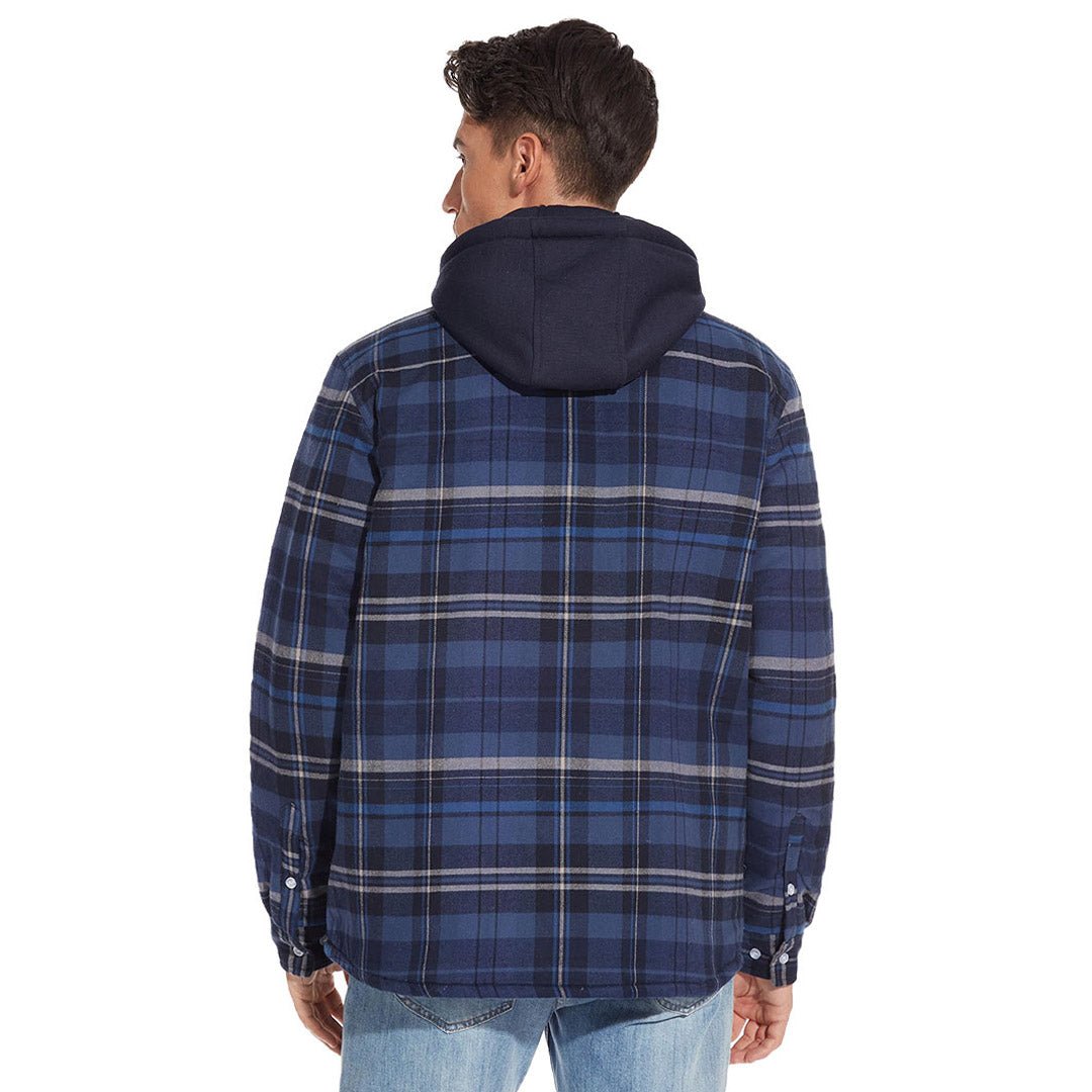 Men's Quilted Lined Thick Hooded Zip Up Flannel Jacket