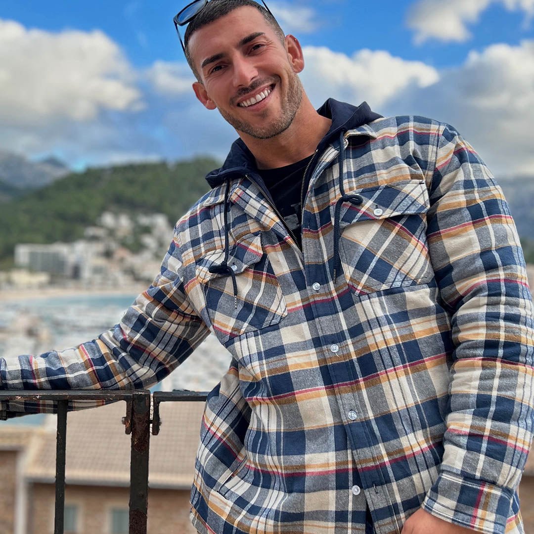Men's Quilted Lined Thick Hooded Zip Up Flannel Jacket