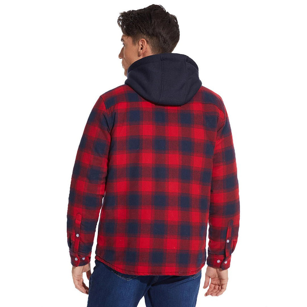 Men's Quilted Lined Thick Hooded Zip Up Flannel Jacket