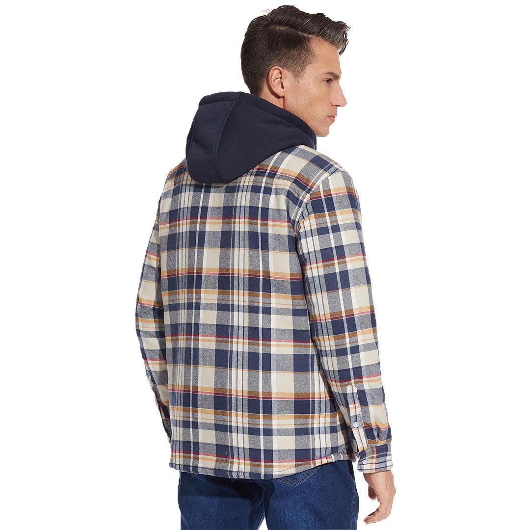 Men's Quilted Lined Thick Hooded Zip Up Flannel Jacket