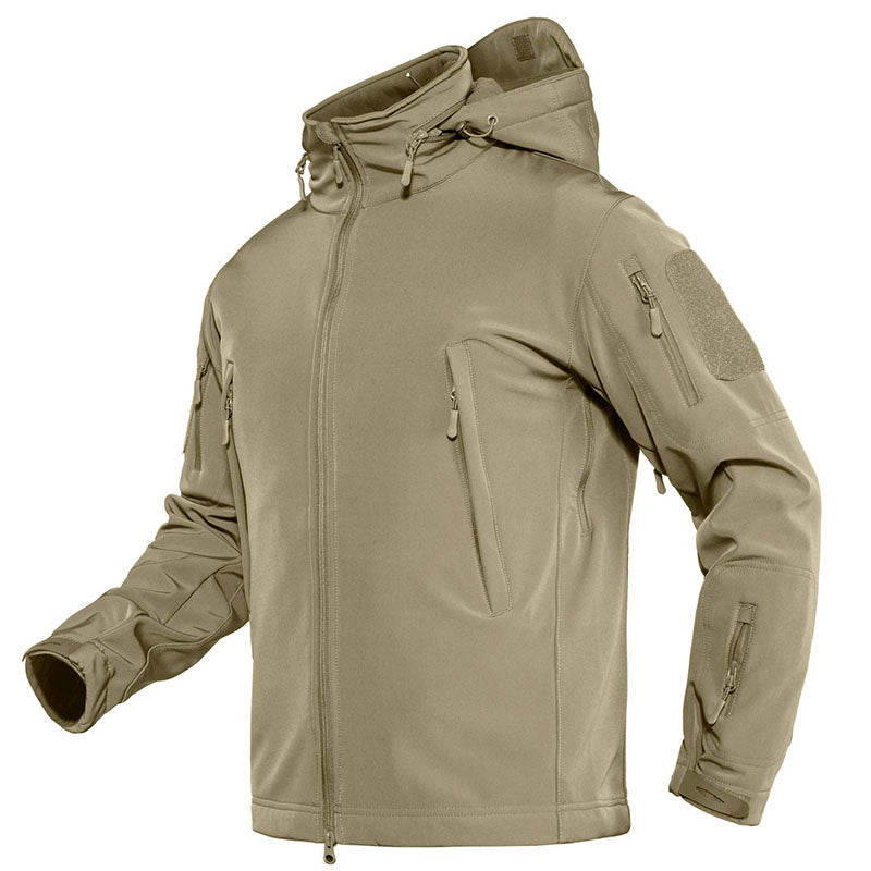 Men's Softshell Concealed Hooded Tactical Fleece Jacket
